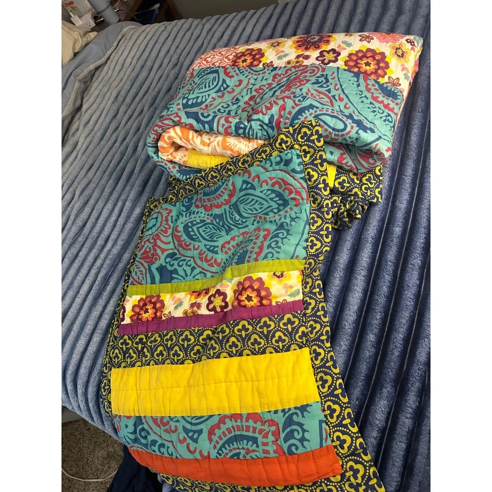 VTG Anna Paisley Patchwork Quilt/Sham Anthropologie Bohemian Twin 100% cotton